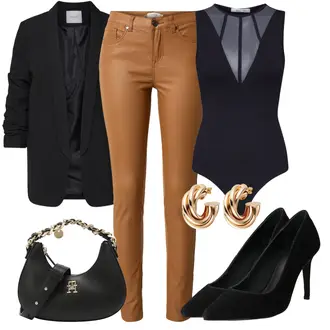 Outfit sa Bež/Zlatni/Smeđa Štipaljka za uho/Naušnica s prstenom Karolina Kurkova Originals "Moderni proljetni outfit"