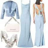 Blaue Blusenblazer aus Satin kombinieren image