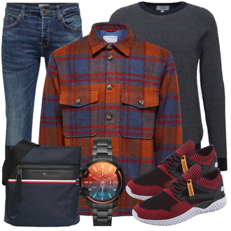Gepunktet Outfit mit Dunkelblau/Dunkelgrau Feinstrickpullover/2-in-1 Pullover/Einfacher Pullover/Basic Pullover/Wollpullover/Stillpullover/Rundhals Pullover/Kaschmir Pullover Kronstadt "Freizeit Outfit"