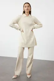 Stone Soft Textured Knitwear Zigzag Patterned Sweater