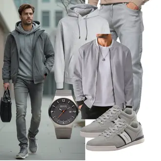Outfit mit Hellgrau/Grau Wendejacke/Übergangsjacke/Frühlingsjacke/Sommerjacke/Laufjacke/Kunstfaserjacke/Reflektierende Jacke/Bomberjacke JMIERR "Freizeit Outfit"