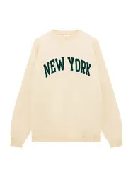 Pull&Bear Sweatshirt ecru / dunkelgrün / weiß