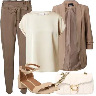 Slim tenues avec Marron/Kaki/Beige Pantalon Casual/Pantalon en Mousseline/Pantalon Paperbag VERO MODA "Tenue pour l'été"