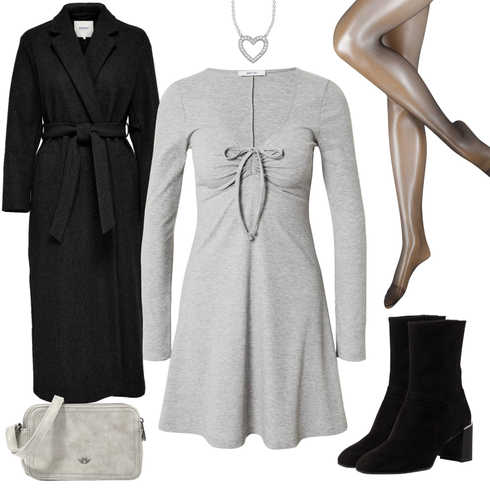 Grau/Hellgrau Kleid Große Größe/Strick Große/Tunika/Hoodie Kleid/Jerseykleid/Strickkleid/Langärmliges Winterkleid/Langarm Etuikleid/SkaterKleid/Pulloverkleid/Winter Strickkleid About You kombinieren mit Schwarz Stiefel Mit Reißverschluss/Winter Stiefelette/Sommerstiefelette/Spitzer Stiefel/Gefütterte Stiefelette/High Heels Stiefel Tamaris