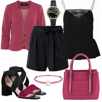 Old Money Outfit mit Schwarz/Dunkelblau/Blau Short Große Größe/Baggy Short/Bermuda/Leinen-short/Musselin Shorts/Paperbag-Shorts/Kurze Hose VERO MODA "Vero Moda"Look: Uni, Rad, Coole, Schön, Old Money, Trachten