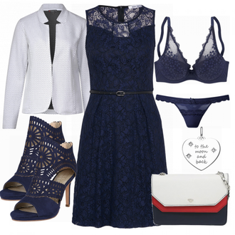 spitze Outfit mit Blau/Dunkelblau Sandalette/Schuh Ohne Schnürsenkel/SommerStiefelette/Sommer Schuh/Sandalen Mit Absatz/Eleganter Schuh Bullboxer "About You Kleid"
