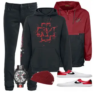 Outfit mit Weiß Sneaker Nike "Rammstein"