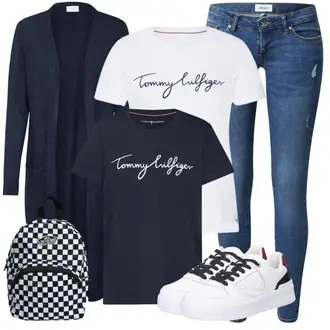 Dlouhý rukáv Zapínání na knoflíky Outfit s Tmavě modrá Pletenina veľkej veľkosti/Šaty Móda Pro Plnoštíhlou Vila "Módní jarní outfit"