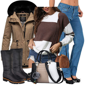 Lack Outfit mit Schwarz/Beige Vintage Stiefel/Biker Boot/Langer Stiefel/Stiefel Mit Reißverschluss/Lammfell Stiefel/Klassischer Stiefel/Cowboy Stiefel/WeitschaftStiefel/ReitStiefel Panama Jack "Bequemes Winter Outfit"