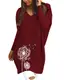 Style Dome Pullover Damen Langarm Floral Tunika V-Ausschnitt Shirt Loose Oberteil Tops Rot M