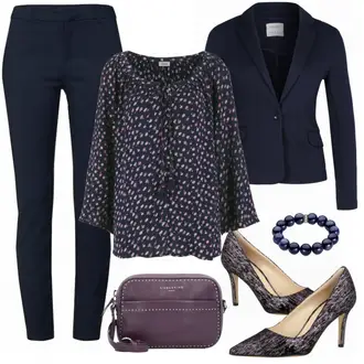 Outfit mit DunkelBlau/HellBlau/Blau Lederjacke/Blazerjacke/Blusenblazer/Boyfriend Blazer/Lässiger Blazer/Baumwoll ­Blazer/Eleganter Blazer/Strick­blazer/Kurzblazer/Sweatblazer/Lederjacke für Männer/Lederjacke VERO MODA "About You"