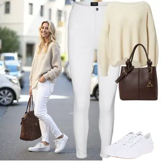 Outfit mit Weiß/Creme Canvas-Sneaker/Sneaker Low/Plateau-Sneaker Converse "Frühlingsoutfit"