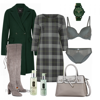Outfit mit Grau/Hellgrau/Braun/Beige Overknee Stiefel/High Heels Stiefel/Kniehoher Stiefel/Leder Overknee Stiefel/Langer Stiefel/Spitzer Stiefel/Stiefel Mit Reißverschluss About You "About You"