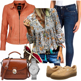 Outfit mit Orange/Rosa Vintage Lederjacke/Jacke mit Seitlichem Reißverschluss/KunstLederjacke/Bikerjacke/Motorradjacke Maze "Modisches Fruhling Outfit"