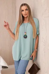 Woski Oversized blouse with pendant dark mint