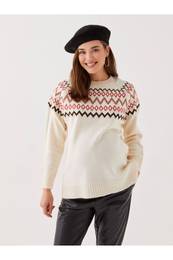 Crew Neck Patterned Long Sleeve Maternity Knitwear Sweater