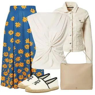 Festival Outfit s Modrá/Žlutá Maxi Sukně/Vintage Sukně maxi/90tá Léta Sukně/Dlouhá Sukně/Slavnostní Maxi Sukně/Sukně S Květinovým Vzorem/Sukně s potiskem hotsquash "Outfit na léto"Look: Den na pláži, Koncert, Chatky, Festival, Den matek, Zvláštní příležitosti, Matriční úřad, Zahradní večírek, Narozeniny, 30. narozeniny