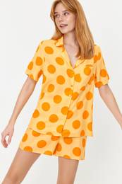 Yellow Multicolored Polka Dot Viscose Woven Pajama Set