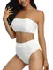 Summer Mae Damen Bikini Set High Waist Bandeau High Cut Trägerlos Zweiteilig Bademode Badeanzug Weiß M