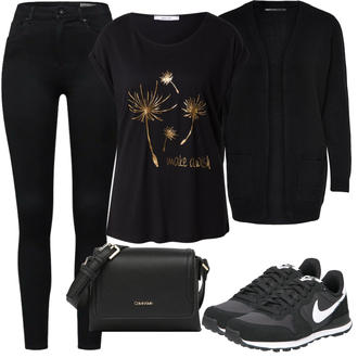 Outfit mit Schwarz Lederjacke/Cord Legging/High Waist Legging/Strick Legging/Gefütterte Leggings/Lederjacke/Thermohose/Treggings/Warme Leggings/Biker Jeans/Thermojeans VERO MODA "Freizeit Outfit"