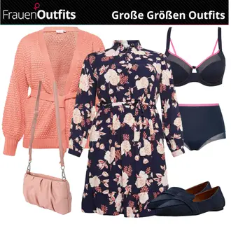 Flower Power Outfit mit Rosa/Dunkelblau/Rot Kleid Große Größe/Bluse und Tunika Tunika About You Curvy "Modisches Freizeit Outfit"