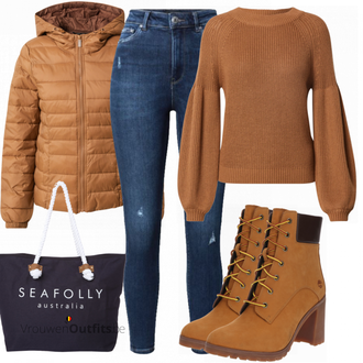 Outfit met bruin Laars Timberland "Stijlvolle herfstsfeer"
