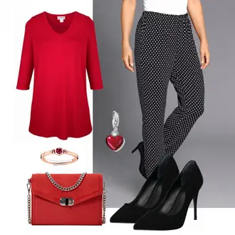 Outfit mit Schwarz High Heel Guess "GHappy in Red"