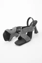 Women's Stony Open Back Evening Dress With Scarf Heel Shoes Veltes Black