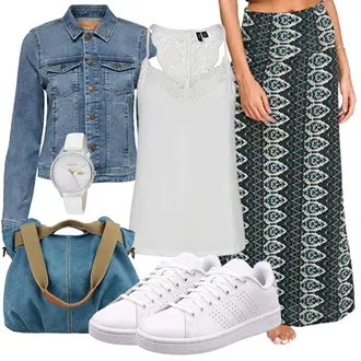 Outfit mit Grau/Weiß/Hellgrau/Rosa Sommer Sneaker/Sneaker Low/Schmaler Sneaker/Leder Sneaker Adidas "Schönes Frühlingsoutfit"