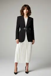 Black Fitted Double Belted Woven Jacket