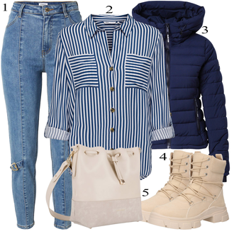 Poletje outfit mit Svetlo modra/Modra Kavbojke z Luknjo/Odrezane Kavbojke/Kavbojke Visokega Pasu/Hlača z luknjo/Kavbojke z Razporkom/Usnjene jakne hoermanseder x about you "Popoln za jesen"