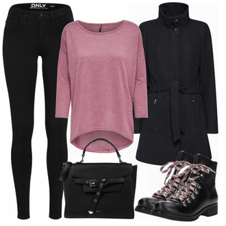 Winter Outfits mit Lila/Braun/Rot/Rosa Klassische Tunika/Elegante Tunika/ausgefallene tunika/Festliche Tunika/Lederjacke/Langarmbluse/Tuniken-Shirt/Tunika Only "Only Jeans"
