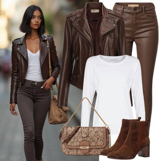 Tenues de Fêtes avec Marron foncé/Marron/Gris/Kaki/Vert foncé Pantalon en Cuir/Pantalon en Simili Cuir/Legging en cuir/Legging Aspect Cuir/Pantalon Moulant B.young "Look hivernal tendance"