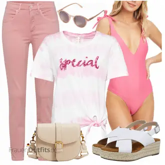 Outfit mit Rosa Badeanzug Ohne Bügel/Badeanzug Mit Bügel HUNKEMÖLLER "Sommer Bekleidung"