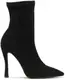Black fabric boots with a contoured heel