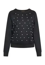 Sweater majica crna / prozirna / biserno bijela