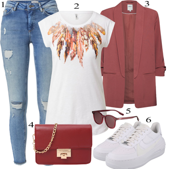S jastučićima za ramena Outfit sa Crvena Sunčana Naočala McQ Alexander McQueen "Tvoj otmjeni outfit"Look: S zakovicama, S jastučićima za ramena