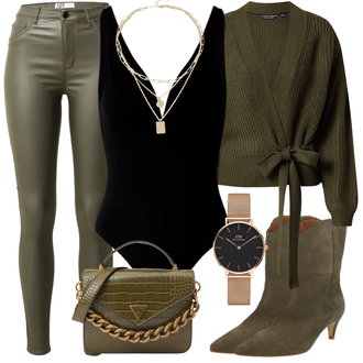 Elegante Outfits mit Dunkelgrün/Khaki Lederjacke/Lederimitathose/Latex Leggings/Lederlegging/Leggings Lederoptik/Lederhose/Lack Legging/Vinyl Hose/Biker Jeans/High Waist Jeans/Jeans mit Schlitz/Thermojeans JdY "Eleganter Look"