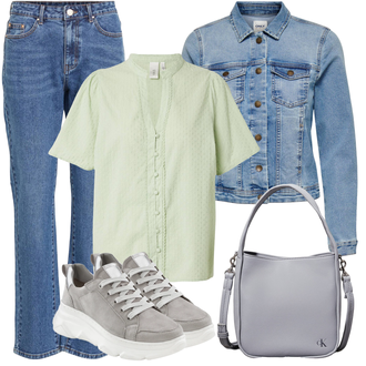 Vintage tenues avec Bleu/Bleu clair Jeans à Enfiler/Jeans Femme Longueur 7/8/Jean Coupe Ample/Jean Large/Chemise Formelle/Jean Taille Haute/Jean Coupe Droite/Girlfriend Jeans/Mom Jean/Jeans Vintage/Jean Court/Jean Dad Vila "Tenue pour l'été"Look: 90s, Classique, Cool, Vintage