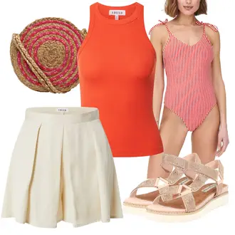 Kurz Outfit mit Beige/Weiß/Gelb/Khaki College Rock/Minirock/Moderne Rock/Schuluniform Rock/Plisseerock Kurzer Faltenrock/Unisex Rock/Musselin Shorts/High Waist Shorts/Leinen-short/Kurze Hose/Baggy Short/Paperbag-Shorts Edited "Outfit für den Sommer"