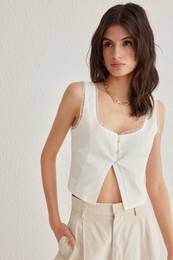 White Square Neck Strap Crop Woven Blouse