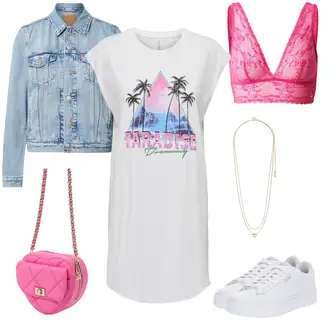 Mit Pailletten Outfit mit Rosa Bikini Großer Cup Tommy Hilfiger Underwear "Paradise Sommerlook"
