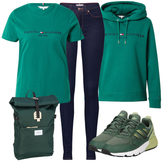 Outfit mit Dunkelblau Lederjacke/High Waist Jeans/Push up Jeans/Leder Schuhe/Thermojeans/Herren Lederjacke/Winterjacke Tommy Hilfiger "Freizeit Outfit"
