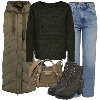 Outfit mit Dunkelgrün/Khaki/Braun Trachtenweste/Ärmellose Weste/Steppweste/Jagdweste/Reiseweste/Kurze Weste/Outdoorweste/Puffer Weste/Lange Weste/Daunenweste Hailys "Freizeit Outfits"