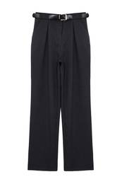 Anthracite Belted Straight/Straight Cut Woven Fabric Trousers