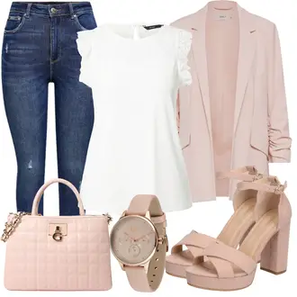 Outfit mit Rosa/Beige/Blau Uhr Lacoste "Frühlings Outfit für Damen"