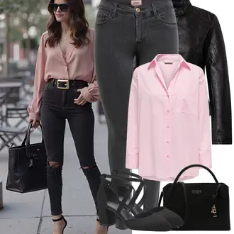 Winter Outfit mit Hellgrau/Grau/Dunkelgrau Lederjacke/Biker Jeans/High Waist Jeans/Jeans mit Schlitz/Low Rise Jean/Push up Jeans/Slim Fit Jeans/Cuir Chaussures/Thermojeans/Winterjacke Only "Frühling outfit"