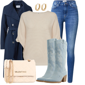 Jeans tenues avec Bleu clair Bottes Bottine Western/Bottine de Cow-boy/Bottes Vintage/Botte de Cow-boy bershka "Tenue d'automne"