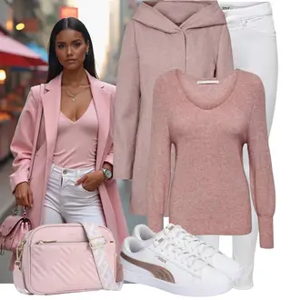 Winter Outfits Elegant mit Rosa Kleine Tasche/Wickeltasche/Schulranzen/Schultertasche Roulens "Modisches Winter Outfit"Look: Boyfriend, Trendige, Dad, Mit Transparent, Schick, Elegant, Ausgefallene, Edel, Kuschel, Glamourös, Boho, Classic