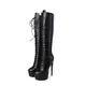 Only maker Damen Kniehoch Stiefel Plateau Hohe Schnürstiefel mit Stiletto Absatz Lederimitat Schwarz 38 EU